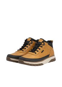 Schn&uuml;rboots Rieker, Herren, Gr. 42, schwarz (ockergelb, schwarz), Lederimitat, Textil, kontrastfarbene Details, Schuhe Schn&uuml;rboots, Outdoorboots, Sneakerboots mit wasserabweisender TEX-Membran