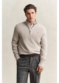 Troyer Gant "MICRO TEXTURED COTTON HALF ZIP", Herren, Gr. L, beige (clay beige), Obermaterial: 100% Baumwolle, regular fit normal, Rundhals, eingesetzt Rippb&uuml;ndchen, Pullover Troyer, Regular fit mit Troyerkragen