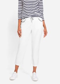 7/8-Hose bonprix, Damen, Gr. 50, N-Gr, wei&szlig;, dunkelblau, Obermaterial: 98% Baumwolle, 2% Elasthan, loose fit, Hosen 7/8-Hose, mit Bequembund, Loose Fit, 7/8-L&auml;nge