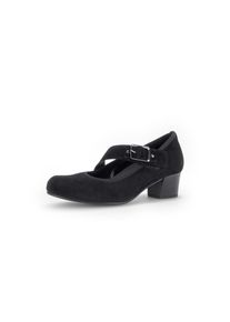 Pumps Gabor, Damen, Gr. 44, schwarz, Ziegenveloursleder, Schuhe Pumps, Blockabsatz, Businessschuh, Spangenpumps, Komfortweite H (=sehr weit)