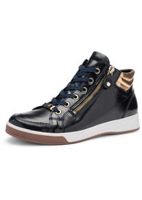 Sneakerboots Ara "ROM", Damen, Gr. 9 (43), dunkelblau, kAramel, Lackleder, gl&auml;nzend, unifarben mit Farbeinsatz, Schuhe Sneakerboots, Hightop Sneaker, Schn&uuml;rboots in Bequemweite G (= weit)