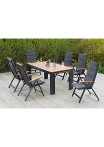 Garten-Essgruppe Merxx "Tilos", grau (graphit, natur), Aluminium, Massivholz, Sitzm&ouml;bel-Sets, Garten-Essgruppe, inkl. Auflagen