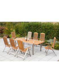 Garten-Essgruppe Merxx "Keros", braun, B:60cm H:118cm T:105cm, Edelstahl, FSC-zertifiziertes Massivholz, Sitzm&ouml;bel-Sets, Garten-Essgruppe, 8 Klappsessel mit ausziehbarem Tisch