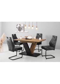 Essgruppe Hela "EMS Tisch 140-180x90 cm ausziehbar, Esstisch inkl. 4 St&uuml;hle", grau (evoke eiche, schwarz, vt anthrazit, vintage anthrazit, grau), Samtvelours, Synchron-Auszug, Samtvelours, Sitzm&ouml;bel-Sets, Essgruppe, Ausziehtisch Freischwinger, Stuhl mit Federkern, Bestseller