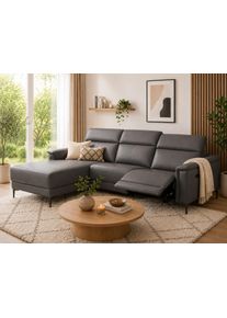 Ecksofa OTTO HOME "LUND, Lederoptik, L-Form, 261cm, man./elektr. Relaxfunktion (USB-A)", grau, B:261cm H:97cm T:179cm, Kunstleder 100% Polyurethan, Sofas, Ecksofa, und Kopfteilverstellung