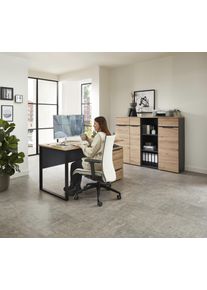 Schreibtisch Innostyle, braun (artisan eiche, schwarz, artisan eiche), B:150cm H:77cm T:73cm, Tische, Schreibtisch
