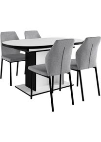 Essgruppe OTTO HOME "Basel, Tischgruppe mit 4 St&uuml;hlen, Esstisch ausziehbar 140 - 180 cm", grau (wei&szlig;, hellgrau), Webstoff, Auszugsplatte, Sitzm&ouml;bel-Sets, Essgruppe, BESTSELLER, Sitzgruppe, Tisch, St&uuml;hle, ovale Tischplatte, S&auml;ulentisch