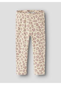 Leggings name it "NMFDAVINA SWEAT FLEECE LEGGING", M&auml;dchen, Gr. 80, N-Gr, beige (summer sand aop:leo), Jersey, Obermaterial: 66% Polyester, 30% Baumwolle, 4% Elasthan, bedruckt, regular fit normal, Hosen Leggings, innen angeraut