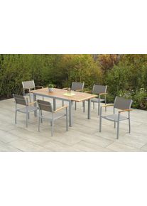 Garten-Essgruppe Merxx "Naxos", grau (silber, grau, natur), Aluminium, Massivholz, Stoff, Sitzm&ouml;bel-Sets, Garten-Essgruppe