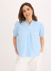 Kurzarmbluse bonprix, Damen, Gr. 44, hellblau, Obermaterial: 100% Baumwolle, bequem, Blusen Kurzarmbluse, lockere Passform, aus Baumwolle, Halbarm-Design, ohne Kragen