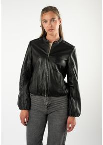 Lederjacke Mauritius "MWSvala", Damen, Gr. XL (42), schwarz, Obermaterial: 100% Schafsleder. Futter: 100% Polyester. &Auml;rmelfutter: 100% Polyester, unifarben, regular fit h&uuml;ftlang, elastischer Bund, Jacken Lederjacke, mit elastischen Saum- und &Auml;rmelabschl&uuml;ssen