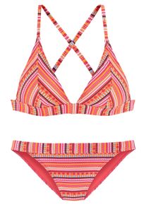Triangel-Bikini Lascana, Damen, Gr. 40, Cup A/B, orange (orange, gestreift), Polyamid, Glitzerstreifen, gestreift, metallisierte Fasern, Bikini-Sets Triangel-Bikini, mit glitzernden Streifen