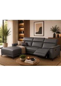 Ecksofa OTTO HOME "LUND, Naturleder, L-Form, 261cm, man./elektr. Relaxfunktion (USB-A)", grau, B:261cm H:97cm T:179cm, Echtleder 100% Echtleder;Kunstleder 100% Polyurethan, Sofas, Ecksofa, und Kopfteilverstellung