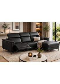 Ecksofa OTTO HOME "LUND, Naturleder, L-Form, 261cm, man./elektr. Relaxfunktion (USB-A)", schwarz, B:261cm H:97cm T:179cm, Echtleder 100% Echtleder;Kunstleder 100% Polyurethan, Sofas, Ecksofa, und Kopfteilverstellung