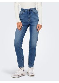 Straight-Jeans Only "ONLEMILY STRETCH HW ST AK DNM CRO571NOOS", Damen, Gr. 30, L&auml;nge 32, blau (medium blau denim), Denim/Jeans, Obermaterial: 98% Baumwolle, 2% Elasthan, skinny fit, Jeans Straight-Jeans