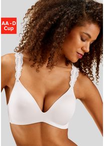 Push-up-BH Lascana, Damen, Gr. 90, Cup A, beige (creme), Microtouch, Obermaterial: 60% Polyamid, 35% Polyester, 5% Elasthan, BHs Push-up-BH, ohne B&uuml;gel, mit Spitzentr&auml;gern, bequemer BH, T-Shirt-BH, Racerback BH