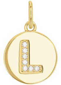 Buchstabenanh&auml;nger Amor "A-Z", gold (gelbgoldfarben, kristallwei&szlig;, kristallwei&szlig;), Schmuckanh&auml;nger, Damen, L, Silber 925 (Sterlingsilber), 0,78 g, Buchstabenanh&auml;nger, mit Zirkonia (synth.)