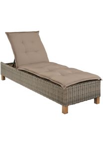 Gartenliege Merxx "Toskana", braun (beige), Obermaterial: 100% Polyester. F&uuml;llung: 100% Polyurethan, Gartenliegen, Gartenliege, Polyrattan/Akazie, inkl. Auflage