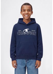 Kapuzensweatshirt Champion "Graphic Terry Hoodie", Jungen, Gr. L (152/158), blau (nava), Obermaterial: 54% Baumwolle, 46% Polyester, Sweatshirts Kapuzensweatshirt, mit Kapuze, Langarm, gerader Abschluss, aus Baumwolle und Polyester