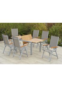 Garten-Essgruppe Merxx "Naxos", grau (silber, grau, natur), Aluminium, Massivholz, Stoff, Sitzm&ouml;bel-Sets, Garten-Essgruppe