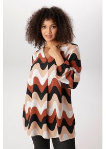 Schlupfbluse ANISTON PLUS, Damen, Gr. 48, bunt (braun, beige, schwarz), Web, Obermaterial: 100% Viskose, gemustert, figurumspielend h&uuml;ftbedeckend, V-Ausschnitt, mit Gummizug, Blusen Schlupfbluse, in tollem Retroprint - NEUE KOLLEKTION