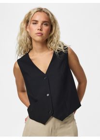 Anzugweste Pieces "PCBOSELLA VEST NOOS BC", Damen, Gr. XS, schwarz, Web, Obermaterial: 79% Polyester, 16% Viskose, 5% Elasthan, unifarben, taillenlang, V-Ausschnitt, Westen Anzugweste, Materialmix