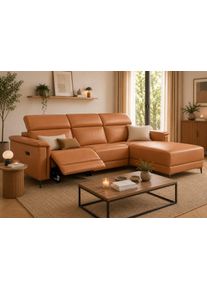Ecksofa OTTO HOME "LUND, Naturleder, L-Form, 261cm, man./elektr. Relaxfunktion (USB-A)", braun (cognac), B:261cm H:97cm T:179cm, Echtleder 100% Echtleder;Kunstleder 100% Polyurethan, Sofas, Ecksofa, und Kopfteilverstellung