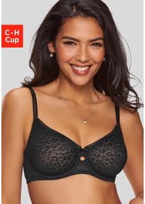 Minimizer-BH NUANCE BY LASCANA, Damen, Gr. 85, Cup F, schwarz, Spitze, Obermaterial: 88% Polyamid, 12% Elasthan, BHs Minimizer-BH, mit B&uuml;gel, im angesagten Leo-Look &ndash; ideal f&uuml;r gro&szlig;e Gr&ouml;&szlig;en, Topseller