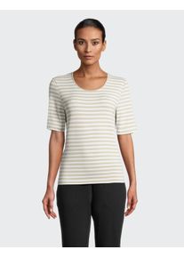 T-Shirt Joy Sportswear "ALLISON", Damen, Gr. 50, beige (sand stripes), Single Jersey, Obermaterial: 95% Polyamid, 5% Elasthan, normal, Rundhals, eingesetzt eingefasste Kante, Shirts T-Shirt, mit eingesetzten &Auml;rmeln, gerader Rumpfabschluss, ohne Verschluss
