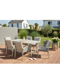 Garten-Essgruppe Konifera "Edessa", beige (beige, beige), Aluminium, Sitzm&ouml;bel-Sets, Garten-Essgruppe, bestehend aus 6 Sesseln mit Auflagen, 1 Tisch