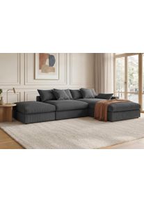 Ecksofa OTTO HOME "Cosy Lounge L-Form, Breite 333 cm", schwarz (anthrazit), B:333cm T:198cm, 100% Polyester, Sofas, Ecksofa, Mega-Sofa mit Cordstoff bezogen, mit Federkern & 4 Zierkissen