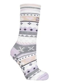 Heat Holders - Dames Fairisle Slipper Sokken - Lila / Grijs