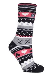 Heat Holders - Dames Fairisle Slipper Sokken - Zwart / Koraal