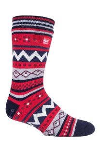 Heat Holders - Nordic pantoffelsokken voor heren - Marine / Rood
