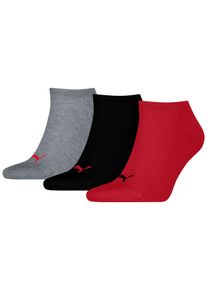 Sneakersocken Puma "Puma UNISEX SNEAKER PLAIN 3P", Damen, Gr. 39-42, Sockengr&ouml;&szlig;e, bunt (1x rot, 1x grau, meliert, 1x schwarz), Baumwollmischung, meliert, unifarben, Socken Sneakersocken, mit kleinem Logo