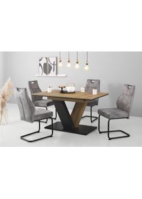 Essgruppe Hela "EMS Tisch 140-180x90 cm ausziehbar, Esstisch inkl. 4 St&uuml;hle", grau (evoke eiche, schwarz, vt silber, vintage silber, grau), Samtvelours, Synchron-Auszug, Samtvelours, Sitzm&ouml;bel-Sets, Essgruppe, Ausziehtisch Freischwinger, Stuhl mit Federkern, Bestseller