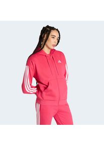 Kapuzensweatjacke adidas Sportswear "ESSENTIALS 3-STREIFEN FLEECE", Damen, Gr. L, pink (power pink, wei&szlig;), Obermaterial: 55% Baumwolle, 36% Polyester, 9% Viskose, angesetztes B&uuml;ndchen, Sweatjacken Kapuzensweatjacke