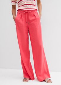 Paperbag-Hose bonprix, Damen, Gr. 46, N-Gr, paradiespink, Obermaterial: 55% Leinen, 45% Viskose, loose fit, Hosen Paperbag-Hose, weites Bein, aus Leinen und Viskose, mit Seilg&uuml;rtel, lockere Passform