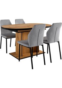 Essgruppe OTTO HOME "Basel, Tischgruppe mit 4 St&uuml;hlen, Esstisch ausziehbar 140 - 180 cm", grau (eichefarben, hellgrau), Webstoff, Auszugsplatte, Sitzm&ouml;bel-Sets, Essgruppe, BESTSELLER, Sitzgruppe, Tisch, St&uuml;hle, ovale Tischplatte, S&auml;ulentisch