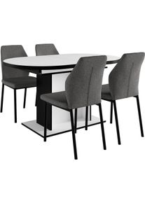 Essgruppe OTTO HOME "Basel, Tischgruppe mit 4 St&uuml;hlen, Esstisch ausziehbar 140 - 180 cm", grau (wei&szlig;, anthrazit), Webstoff, Auszugsplatte, Sitzm&ouml;bel-Sets, Essgruppe, BESTSELLER, Sitzgruppe, Tisch, St&uuml;hle, ovale Tischplatte, S&auml;ulentisch