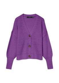 V&eacute;ro Moda Strickjacke VERO MODA "VMLEA LS V-NECK CUFF CARDIGAN NOOS", Damen, Gr. XS, lila (royal lila), Strick, Obermaterial: 100% Polyacryl, unifarben, regular fit normal, V-Ausschnitt, Rippb&uuml;ndchen, Strickjacken Strickjacke, Kunstfaser, regular fit