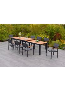 Garten-Essgruppe Merxx "Paxos", grau (graphit, grau, natur), Aluminium, Massivholz, Stoff, Sitzm&ouml;bel-Sets, Garten-Essgruppe