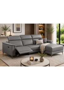 Ecksofa OTTO HOME "LUND, Naturleder, L-Form, 261cm, man./elektr. Relaxfunktion (USB-A)", grau, B:261cm H:97cm T:179cm, Echtleder 100% Echtleder;Kunstleder 100% Polyurethan, Sofas, Ecksofa, und Kopfteilverstellung