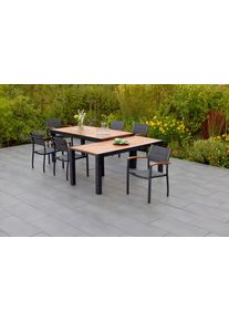 Garten-Essgruppe Merxx "Paxos", grau (graphit, grau, natur), Aluminium, Massivholz, Stoff, Sitzm&ouml;bel-Sets, Garten-Essgruppe