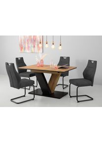 Essgruppe Hela "EMS Tisch 140-180x90 cm ausziehbar, Esstisch inkl. 4 St&uuml;hle", grau (evoke eiche, schwarz, vintage anthrazit, vintage anthrazit, grau), Microfaser, Synchron-Auszug, Microfaser, Sitzm&ouml;bel-Sets, Essgruppe, Ausziehtisch Freischwinger, Stuhl mit Federkern, Bestseller