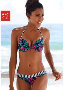 Push-Up-Bikini-Top Venice Beach "Summer", Damen, Gr. 40, Cup A, blau (marine, bedruckt), Polyamid, floral, Bikini-Oberteile Push-Up-Bikini-Top, mit wattierten Cups