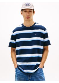 T-Shirt Tommy Jeans "RELAXED STRIPE", Herren, Gr. XL, sweet blau stripe, Single Jersey, Obermaterial: 100% Baumwolle, relaxed fit normal, Rundhals, eingesetzt abgesteppte Kante, Shirts T-Shirt, Relaxed fit mit Streifenmuster