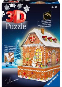 3D-Puzzle Ravensburger "Lebkuchenhaus bei Nacht", bunt, Puzzles, KinderB:30cm H:28cm, Kunststoff, beleuchtet, 3D-Puzzle, inkl. LED-Lichterband; Made in Europe, B:30cm H:28cm