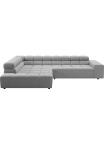 Ecksofa Home Affaire "Ancona, Ecksofa, incl. Kopfteilverstellung, Breite 319 cm, L-Form", silber, B:319cm H:70cm T:215cm, 100% Polyester, Sofas, Ecksofa, wahlweise elektrische Sitztiefenverstellung
