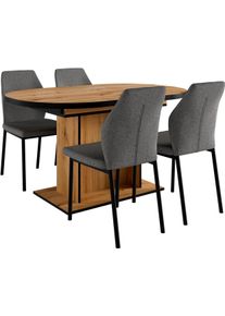 Essgruppe OTTO HOME "Basel, Tischgruppe mit 4 St&uuml;hlen, Esstisch ausziehbar 140 - 180 cm", grau (eichefarben, anthrazit), Webstoff, Auszugsplatte, Metall, Polyester, Sitzm&ouml;bel-Sets, Essgruppe, BESTSELLER, Sitzgruppe, Tisch, St&uuml;hle, ovale Tischplatte, S&auml;ulentisch